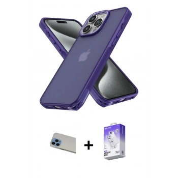 MARSİLYAN™- iPhone 13 Pro Max Kılıf Atlas Form - Siyah Bilvis 5in1 3D Magic Cam Ekran Koruyucu + Rainbow Kamera Lens Koruma Cam - MI