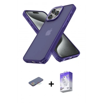MARSİLYAN™- iPhone 13 Pro Max Kılıf Atlas Form - Siyah Bilvis 5in1 3D Magic Cam Ekran Koruyucu + Renkli Kamera Lens Koruma Cam - MI