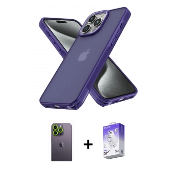 MARSİLYAN™- iPhone 13 Pro Max Kılıf Atlas Form - Siyah Bilvis 5in1 3D Magic Cam Ekran Koruyucu + Neon Fosforlu Kamera Lens - YL