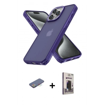 MARSİLYAN™- iPhone 13 Pro Max Kılıf Atlas Form - Siyah Bilvis Hayalet Cam Ekran Koruyucu + Renkli Kamera Lens Koruma Cam - MI