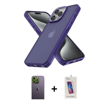 MARSİLYAN™- iPhone 13 Pro Max Kılıf Atlas Form - Siyah Joko 5D Cam + Neon Fosforlu Kamera Lens - YL