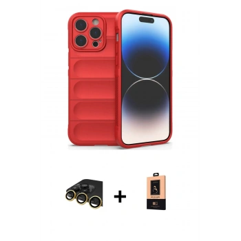 MARSİLYAN™- iPhone 13 Pro Max Kılıf Atlas Koleksiyonu - Şeffaf Maxco Cam Ekran Koruyucu + Raze Metal Kamera Lens - GD
