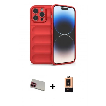 MARSİLYAN™- iPhone 13 Pro Max Kılıf Atlas Koleksiyonu - Şeffaf Maxco Cam Ekran Koruyucu + Rainbow Kamera Lens Koruma Cam - KI