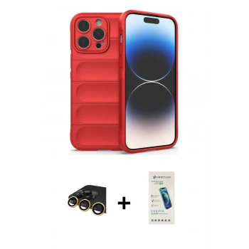 MARSİLYAN™- iPhone 13 Pro Max Kılıf Atlas Koleksiyonu - Şeffaf Pasifik Cam Ekran Koruyucu + Raze Metal Kamera Lens - GD