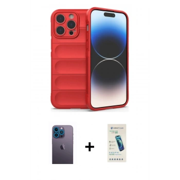 MARSİLYAN™- iPhone 13 Pro Max Kılıf Atlas Koleksiyonu - Şeffaf Pasifik Cam Ekran Koruyucu + Neon Fosforlu Kamera Lens - MI