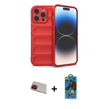 MARSİLYAN™- iPhone 13 Pro Max Kılıf Atlas Koleksiyonu - Siyah 18D Cam Ekran Koruyucu + Rainbow Kamera Lens Koruma Cam - KI