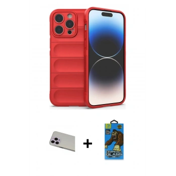 MARSİLYAN™- iPhone 13 Pro Max Kılıf Atlas Koleksiyonu - Siyah 18D Cam Ekran Koruyucu + Rainbow Kamera Lens Koruma Cam - MR