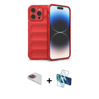 MARSİLYAN™- iPhone 13 Pro Max Kılıf Atlas Koleksiyonu - Siyah 3D Antistatik Cam Ekran Koruyucu + Pers Alüminyum Kamera Lens - GI