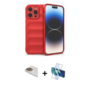 MARSİLYAN™- iPhone 13 Pro Max Kılıf Atlas Koleksiyonu - Siyah 3D Antistatik Cam Ekran Koruyucu + Pers Alüminyum Kamera Lens - GD