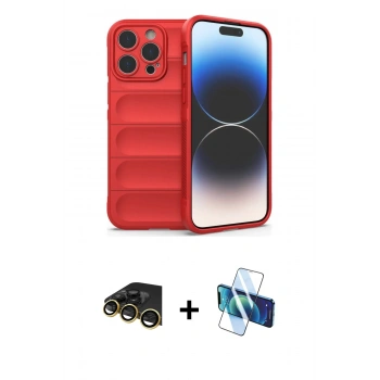 MARSİLYAN™- iPhone 13 Pro Max Kılıf Atlas Koleksiyonu - Siyah 3D Antistatik Cam Ekran Koruyucu + Raze Metal Kamera Lens - GD