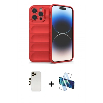 MARSİLYAN™- iPhone 13 Pro Max Kılıf Atlas Koleksiyonu - Siyah 3D Antistatik Cam Ekran Koruyucu + Shine Kamera Lens - GD