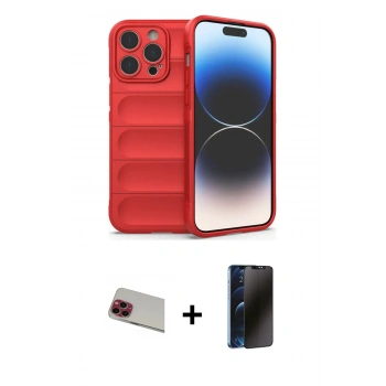 MARSİLYAN™- iPhone 13 Pro Max Kılıf Atlas Koleksiyonu - Siyah 3D Antistatik Hayalet Cam Ekran Koruyucu + Rainbow Kamera Lens Koruma Cam - KI