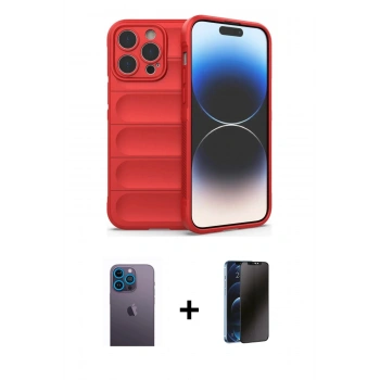 MARSİLYAN™- iPhone 13 Pro Max Kılıf Atlas Koleksiyonu - Siyah 3D Antistatik Hayalet Cam Ekran Koruyucu + Neon Fosforlu Kamera Lens - MI
