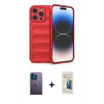 MARSİLYAN™- iPhone 13 Pro Max Kılıf Atlas Koleksiyonu - Siyah 6D Mat Seramik Hayalet Nano Ekran Koruyucu + Neon Fosforlu Kamera Lens - MI