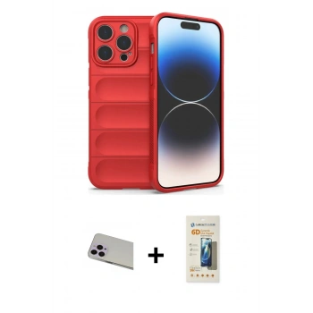 MARSİLYAN™- iPhone 13 Pro Max Kılıf Atlas Koleksiyonu - Siyah 6D Mat Seramik Hayalet Nano Ekran Koruyucu + Rainbow Kamera Lens Koruma Cam - MR