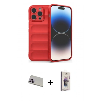 MARSİLYAN™- iPhone 13 Pro Max Kılıf Atlas Koleksiyonu - Siyah Bilvis 3D Cam Ekran Koruyucu + Rainbow Kamera Lens Koruma Cam - MR