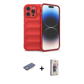 MARSİLYAN™- iPhone 13 Pro Max Kılıf Atlas Koleksiyonu - Siyah Bilvis 3D Cam Ekran Koruyucu + Renkli Kamera Lens Koruma Cam - YL