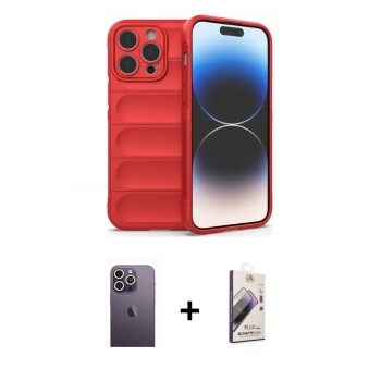 MARSİLYAN™- iPhone 13 Pro Max Kılıf Atlas Koleksiyonu - Siyah Bilvis 3D Mat Cam Ekran Koruyucu + Neon Fosforlu Kamera Lens - BZ