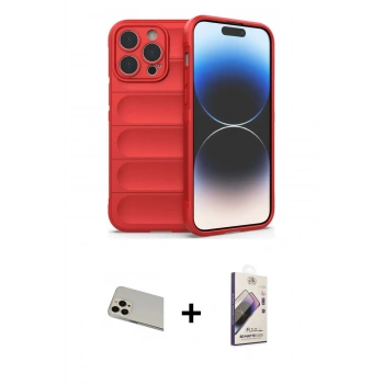 MARSİLYAN™- iPhone 13 Pro Max Kılıf Atlas Koleksiyonu - Siyah Bilvis 3D Mat Cam Ekran Koruyucu + Rainbow Kamera Lens Koruma Cam - REGD