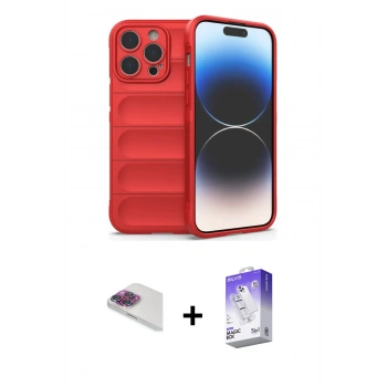 MARSİLYAN™- iPhone 13 Pro Max Kılıf Atlas Koleksiyonu - Siyah Bilvis 5in1 3D Magic Cam Ekran Koruyucu + Pers Alüminyum Kamera Lens - GI