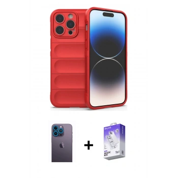 MARSİLYAN™- iPhone 13 Pro Max Kılıf Atlas Koleksiyonu - Siyah Bilvis 5in1 3D Magic Cam Ekran Koruyucu + Neon Fosforlu Kamera Lens - MI