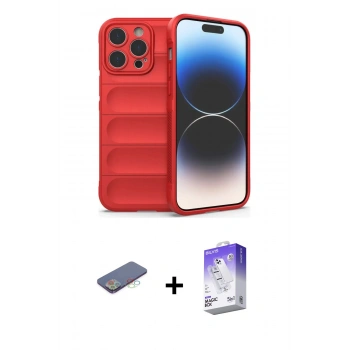 MARSİLYAN™- iPhone 13 Pro Max Kılıf Atlas Koleksiyonu - Siyah Bilvis 5in1 3D Magic Cam Ekran Koruyucu + Renkli Kamera Lens Koruma Cam - MI