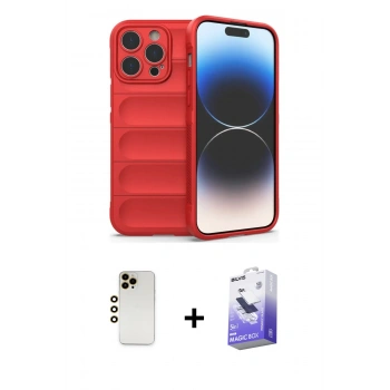 MARSİLYAN™- iPhone 13 Pro Max Kılıf Atlas Koleksiyonu - Siyah Bilvis 5in1 5D Magic Hayalet Cam Ekran Koruyucu + Shine Kamera Lens - GD