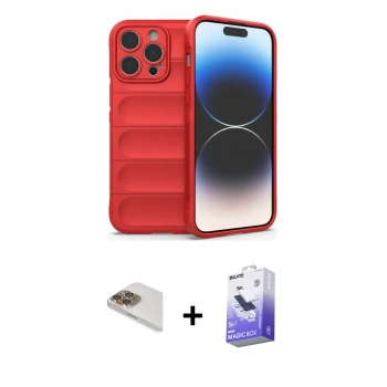 MARSİLYAN™- iPhone 13 Pro Max Kılıf Atlas Koleksiyonu - Siyah Bilvis 5in1 5D Magic Hayalet Cam Ekran Koruyucu + Pers Alüminyum Kamera Lens - GD