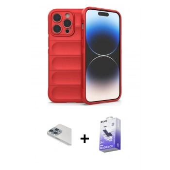 MARSİLYAN™- iPhone 13 Pro Max Kılıf Atlas Koleksiyonu - Siyah Bilvis 5in1 5D Magic Hayalet Cam Ekran Koruyucu + Pers Alüminyum Kamera Lens - SABE