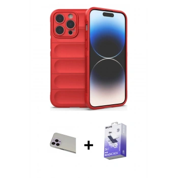 MARSİLYAN™- iPhone 13 Pro Max Kılıf Atlas Koleksiyonu - Siyah Bilvis 5in1 5D Magic Hayalet Cam Ekran Koruyucu + Rainbow Kamera Lens Koruma Cam - MR
