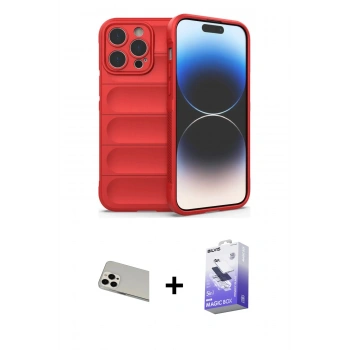 MARSİLYAN™- iPhone 13 Pro Max Kılıf Atlas Koleksiyonu - Siyah Bilvis 5in1 5D Magic Hayalet Cam Ekran Koruyucu + Rainbow Kamera Lens Koruma Cam - BZ