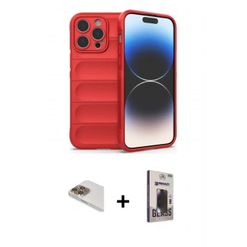 MARSİLYAN™- iPhone 13 Pro Max Kılıf Atlas Koleksiyonu - Siyah Bilvis Hayalet Cam Ekran Koruyucu + Pers Alüminyum Kamera Lens - GD