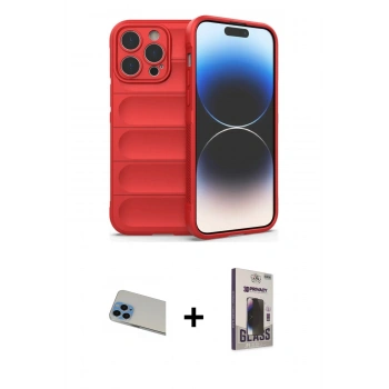 MARSİLYAN™- iPhone 13 Pro Max Kılıf Atlas Koleksiyonu - Siyah Bilvis Hayalet Cam Ekran Koruyucu + Rainbow Kamera Lens Koruma Cam - MI