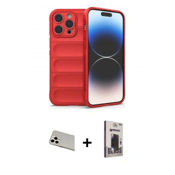 MARSİLYAN™- iPhone 13 Pro Max Kılıf Atlas Koleksiyonu - Siyah Bilvis Hayalet Cam Ekran Koruyucu + Rainbow Kamera Lens Koruma Cam - BZ