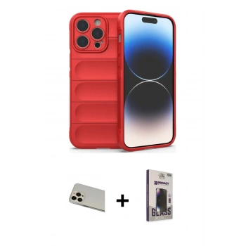 MARSİLYAN™- iPhone 13 Pro Max Kılıf Atlas Koleksiyonu - Siyah Bilvis Hayalet Cam Ekran Koruyucu + Rainbow Kamera Lens Koruma Cam - REGD