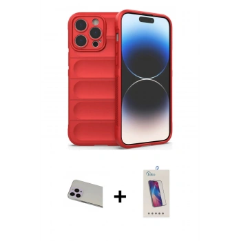 MARSİLYAN™- iPhone 13 Pro Max Kılıf Atlas Koleksiyonu - Siyah Joko 5D Cam + Rainbow Kamera Lens Koruma Cam - MR