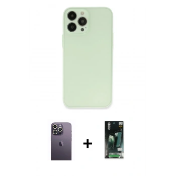 MARSİLYAN™- iPhone 13 Pro Max Kılıf Atlas Minimal Prime - Şeffaf 360 Full Body Arka Koruyucu + Neon Fosforlu Kamera Lens - BZ