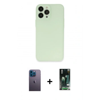 MARSİLYAN™- iPhone 13 Pro Max Kılıf Atlas Minimal Prime - Şeffaf 360 Full Body Arka Koruyucu + Neon Fosforlu Kamera Lens - MI