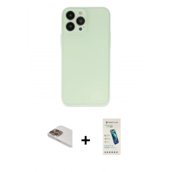 MARSİLYAN™- iPhone 13 Pro Max Kılıf Atlas Minimal Prime - Şeffaf Pasifik Cam Ekran Koruyucu + Pers Alüminyum Kamera Lens - GD