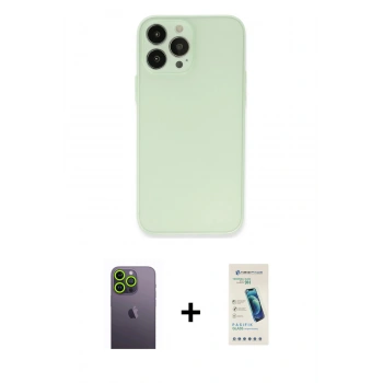 MARSİLYAN™- iPhone 13 Pro Max Kılıf Atlas Minimal Prime - Şeffaf Pasifik Cam Ekran Koruyucu + Neon Fosforlu Kamera Lens - YL