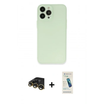 MARSİLYAN™- iPhone 13 Pro Max Kılıf Atlas Minimal Prime - Şeffaf Pasifik Cam Ekran Koruyucu + Raze Metal Kamera Lens - GD
