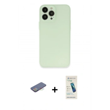 MARSİLYAN™- iPhone 13 Pro Max Kılıf Atlas Minimal Prime - Şeffaf Pasifik Cam Ekran Koruyucu + Renkli Kamera Lens Koruma Cam - MI