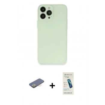 MARSİLYAN™- iPhone 13 Pro Max Kılıf Atlas Minimal Prime - Şeffaf Pasifik Cam Ekran Koruyucu + Renkli Kamera Lens Koruma Cam - SI