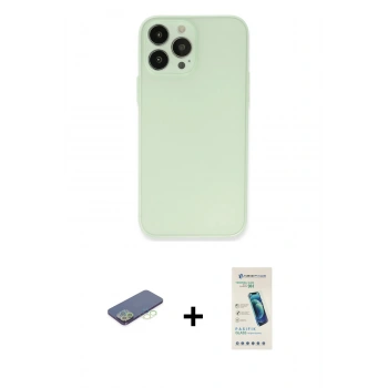 MARSİLYAN™- iPhone 13 Pro Max Kılıf Atlas Minimal Prime - Şeffaf Pasifik Cam Ekran Koruyucu + Renkli Kamera Lens Koruma Cam - YL