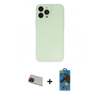 MARSİLYAN™- iPhone 13 Pro Max Kılıf Atlas Minimal Prime - Siyah 18D Cam Ekran Koruyucu + Rainbow Kamera Lens Koruma Cam - KI