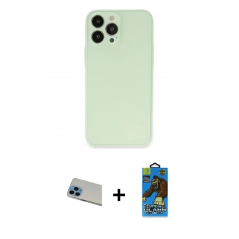 MARSİLYAN™- iPhone 13 Pro Max Kılıf Atlas Minimal Prime - Siyah 18D Cam Ekran Koruyucu + Rainbow Kamera Lens Koruma Cam - MI