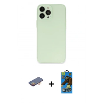 MARSİLYAN™- iPhone 13 Pro Max Kılıf Atlas Minimal Prime - Siyah 18D Cam Ekran Koruyucu + Renkli Kamera Lens Koruma Cam - TU