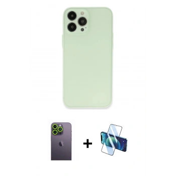 MARSİLYAN™- iPhone 13 Pro Max Kılıf Atlas Minimal Prime - Siyah 3D Antistatik Cam Ekran Koruyucu + Neon Fosforlu Kamera Lens - YL
