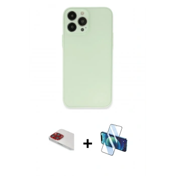 MARSİLYAN™- iPhone 13 Pro Max Kılıf Atlas Minimal Prime - Siyah 3D Antistatik Cam Ekran Koruyucu + Pers Alüminyum Kamera Lens - KI