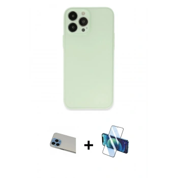 MARSİLYAN™- iPhone 13 Pro Max Kılıf Atlas Minimal Prime - Siyah 3D Antistatik Cam Ekran Koruyucu + Rainbow Kamera Lens Koruma Cam - MI